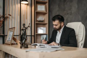 Jovem juiz analisando documento