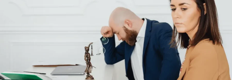 Homem e mulher com expressões sérias