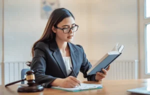 Jovem advogada estudando